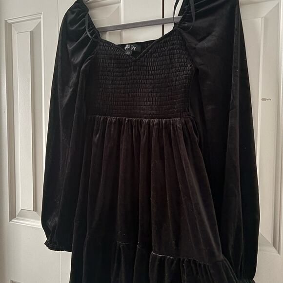 Black Velvet Smocked Babydoll Dress - Picture 8 of 13